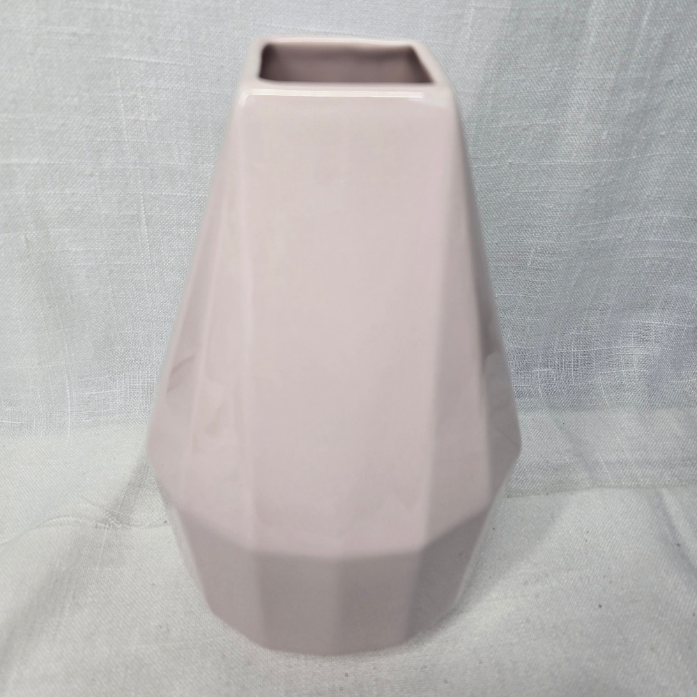 West Elm Faceted Vase 9.5" Pink Geometric Ceramic Modern Home Decor MCM